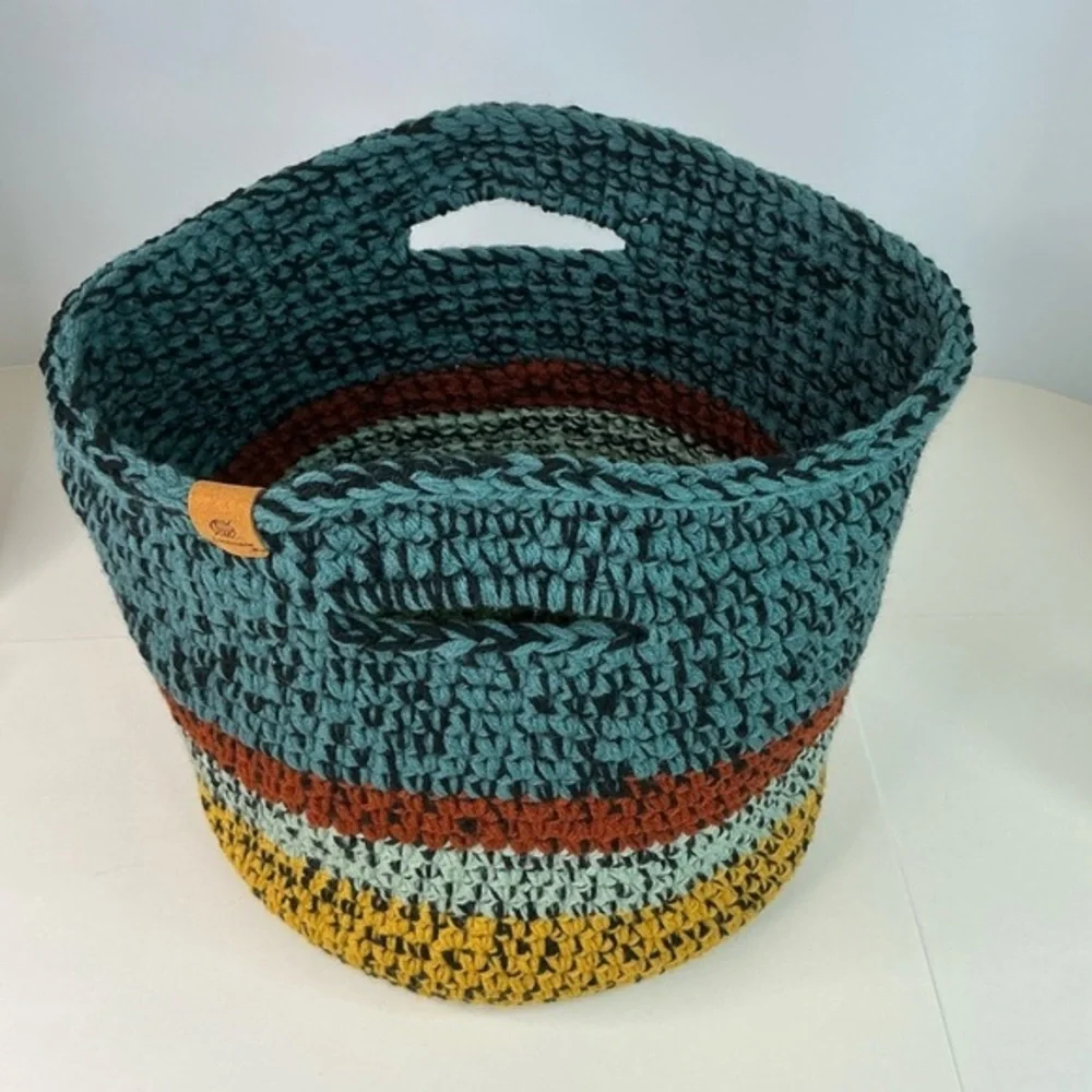 Handcrafted Multicolor Crochet Scrap Woven Tote Bag Basket Storage Handmade Knit